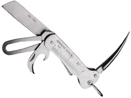 Hesago Sailing Knife Full Stainless Steel - Coltello da Barca per Skipper - Lama Seghettata 7 cm in Acciaio 420, Marlspieker, Apriscatole, Anello di Sicurezza