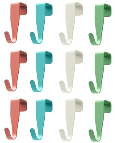 ShiningUU 12pcs Carbon Steel Over The Door Hooks Hanger, Over Door Hook Hanger for Kitchen Cupboard Doors, Bedroom, Bathroom, Wardrobe - White Green Blue Red Small Hanging Hooks