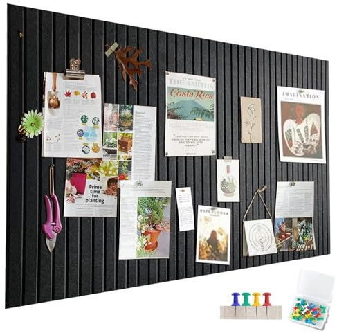 Große Filz Pinnwand Selbstklebend ，60 x 40cm Filzboard Schwarz,vertikaler Streifen dekorative Pinnwand aus Filz， faltbare Fototafel Memotafeln Memo Boards Bulletin Board für Büro Küche
