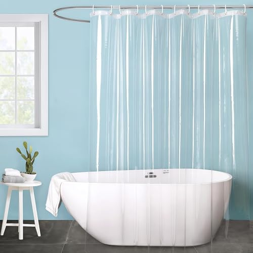 Rideau de Douche Transparent 180 x 200 cm, Transparent Clair PEVA Imperméable Rideau Douche Plastique, Rideau de Salle de Bain avec 12 Crochets, Shower Curtain pour Salle de Bain, douchee à Domicile