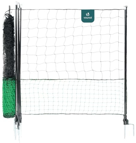 VOUNOT® 12m Chicken Netting Kit with Access Gate, Heavy-Duty PE Poultry Fence for Outdoor Enclosure, Double-Spike Posts, Suitable for Chickens, Ducks, Accessories Included