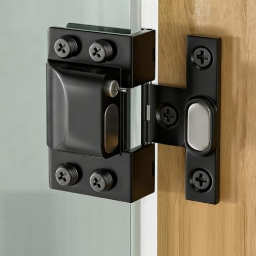 Hydraulisches Glastürscharnier aus Edelstahl mit U-förmigem Clip, kein Bohren erforderlich, langsam schließender Puffer, perfekt für rahmenlose Glastüren (schwarz)