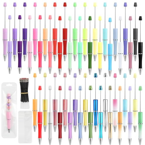 150 Stück DIY Kugelschreiber Set Beadable Pens mit Farbigen Perlenstiften Ersatzminen und Federmäppchen Kreative Perlen Kugelschreiber für Schule Büro Basteln Party Geschenke Handgemachtes Zubehör