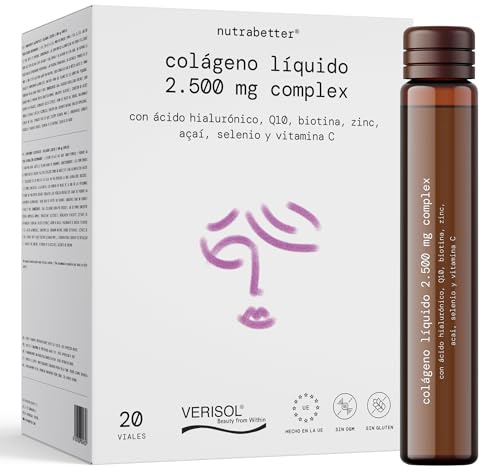 Collagene liquido Verisol® 2500 mg + Acido Ialuronico 100 mg + Q10 | Collagene da bere dal gusto gradevole | + Vitamina C, Biotina, Selenio, Zinco e Açaí |Articolazioni, Pelle, e Capelli |nutrabetter®