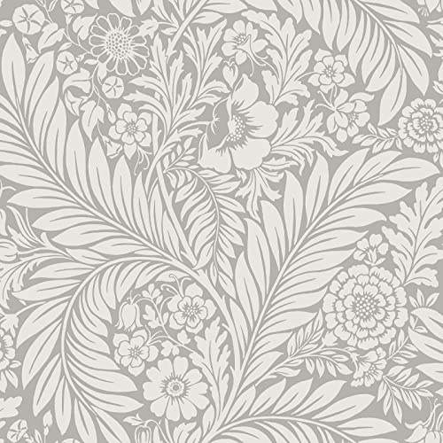 World of Wallpaper Florence Leaf, Victorian Contemporary, Grey (723) | Easy to apply wallcovering, Floral, Classic, Elegant, Bedroom, Living & Dining Rooms (10.05m x 53cm roll)