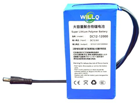 WILLQ Rechargeable 12V 12Ah 18Ah 28Ah 38Ah 48Ah Polymer Lithium Battery with PVC shell for DC 12 Volts Electric Devices Backup Battery,12V12000mAh