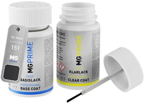 MG PRIME Autolack Lackstift Set für Volvo 151 Dunkelbraun Metallic/Dark Grey Metallic Basislack Klarlack je 50ml