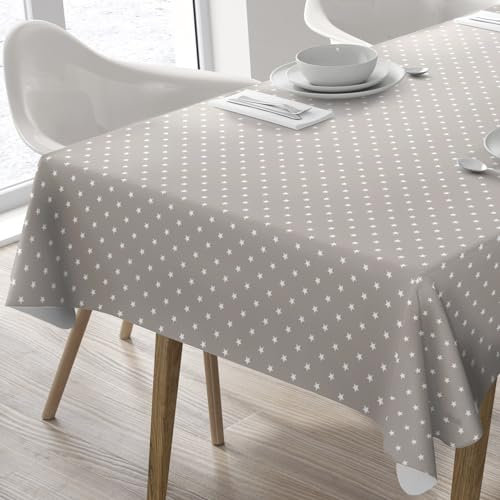 Wachstuch Tischdecke Abwaschbar Eckig 140 x 200 cm Sterne Beige Grau