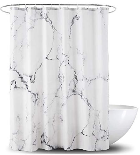Alumuk Duschvorhang aus Stoff | Wasserdichter Duschvorhang mit verstärktem Saum | waschbarer Textil Duschvorhang in verschiedener Größe | Polyester Marmor (150 x 180 cm)