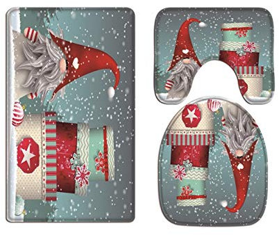 A.Monamour Badezimmer Badematte 3 Teilig Set Nisser In Norwegen Und Dänemark Weihnachten Weihnachtsschmuck Flanell Saugfähig Badteppiche Badvorleger Badgarnitur Wc Vorleger