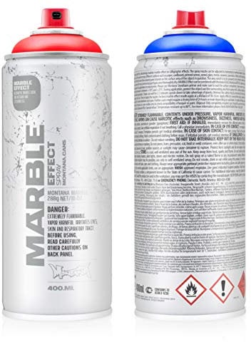 Montana Spray de efecto mármol, color azul y rojo, incluye tapas de repuesto para hobby y manualidades, 2 x 400 ml