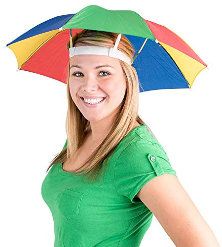Regenschirmhut, 2 Stück, bunte Partyhüte – 50,8 cm, freihändig, lustig, Regenbogenfarben, bunte Strand-Partyhut, verstellbare Größe, passend für alle Altersgruppen, Kinder, Männer und Frauen