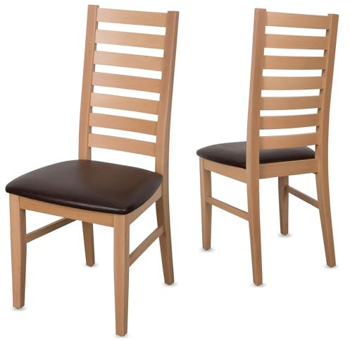 Staboos CH02 Esszimmerstuhle 2er Set Holz Stuhl bis 150 kg - Fertig montiert - Küchenstuhl gepolstert - massiv Holz Buche (Natur - Braun)