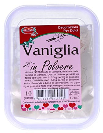 Graziano, Polvere di Vaniglia, Aroma Naturale di Vaniglia in Polvere, Ideali per Aromatizzare Cibi da Forno, Gelati e Dessert, Polvere di Vaniglia di Alta Qualità, 10 g