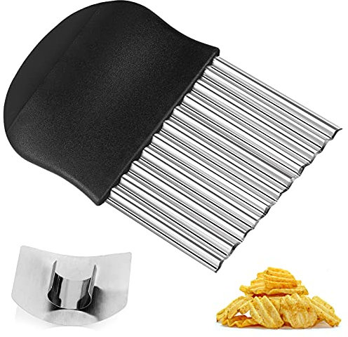 Eokeey Wellenschneider, Edelstahl Kartoffelschneider mit Fingerschutz zum Schneiden, Pommes Wellenmesser, Wellenmesser Gemüse Riffelmesser für Süßkartoffeln und Obst oder Gemüse und Butter
