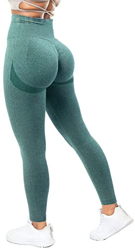 RIOJOY Scrunch Butt Leggings Damen High Waist Seamless Push Up Booty Leggins Hose für Sport Yoga Fitness Gym Workout, Grün M