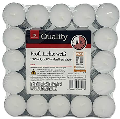Teelichter weiß ohne Duft Großpackung | 4 Std. | 6 Std. | 8 Std. auch Maxi (8 Std. Teelichter + 1 HL Kauf Notizblock, 1000 Stück)