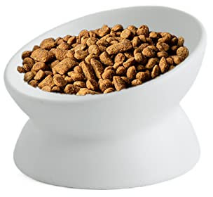 Koomiao Gamelle Chat Surélevée en Premium Céramique Inclinable à 15° Bol pour Chat Anti-Vomissements Facile à Digestion Bol de Nourriture pour Chats et Chiots (Blanc)