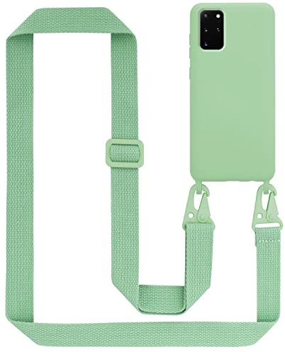 Cadorabo Handykette kompatibel mit Samsung Galaxy S20 Plus Schutzhülle TPU Liquid Silikon Case Necklace mit verstellbarem Band Kordel Band mit Etui Rundumschutz Case Hülle für Galaxy S20 Plus in Grün
