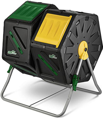 DF OMER Contenedor Doble Cámara para Abono – con Sistema Easy Turn 2 Puertas Corredizas, Marco De Acero Resistente - Sin BPA, con Protección UV (70L / 18.5 GAL)