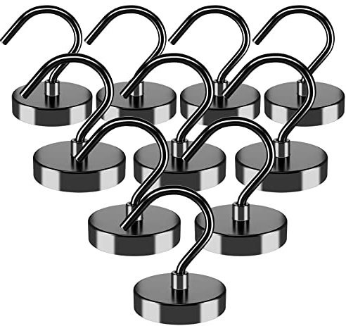 Grtard 10 Pack Black Magnetic Hooks, 100 lbs+ Super Strong Magnet Hooks, Magnet with Hook for Hanging, Cruise, Garage, Kitchen, Workplace