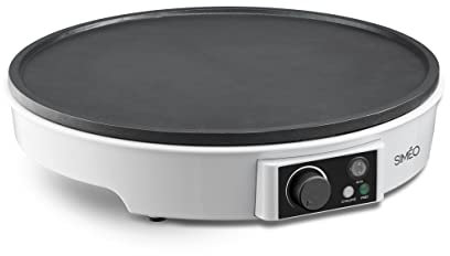 Siméo - Crêpière Électrique CRE245 - Cuisson Homogène, Revêtement Anti-Adhésif, Thermostat Réglable - Appareil à Crêpes Sucrées ou Salées - Blanc, 7 x ∅30 cm