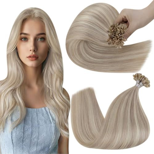 Hetto Extensions Echthaar Bonding Blond Bonding Extensions Echthaar 45 cm Highlights Mittel to Licht Blond Keratin U Tip Gerade Invisible Remy Haarverlangerung 1g/s 50g #18/613