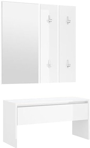 vidaXL Garderobenset, Wandgarderobe mit Bank Spiegel 2 Garderoben, Flurbank mit viel Stauraum, Garderobe Flurgarderobe, Hochglanz-Weiß Holzwerkstoff