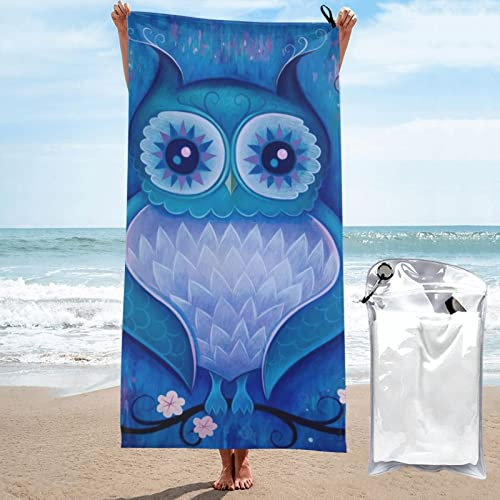 Blaue Eule bedruckte Mikrofaser schnell trocknend Strandtuch super saugfähig schnell trocknend Badetücher für Reisen, Camping, Fitnessstudio, Strand, Schwimmen, Yoga