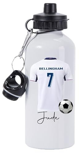 Pickhut England Euro 2024 Football Personalised Name and Number 600ml White Aluminium Water Bottle