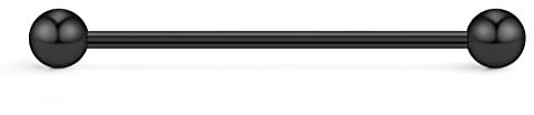 Longbeauty 14 Gauge Lange Industrielle Barbell 38mm Piercing Stab Hantel Edelstahl Barbell Piercingschmuck Knorpel Ohrring Langhantel Körper Piercing Schmuck 1 Pcs, Schwarz