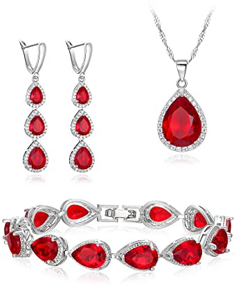 Clearine Schmuck Set für versilbert klar Teardrop kubischer Zirkonina Halskette Lange Ohrringe und Armband für Damen Braut Party