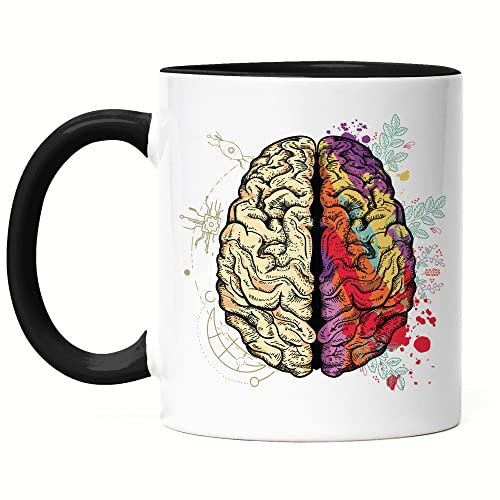 Hey!Print Gehirn Tasse Schwarz Nervensystem Rechte Linke Gehirnhälfte Gedächtnis Hirn Nerven Gehirnzellen Logik Verstand