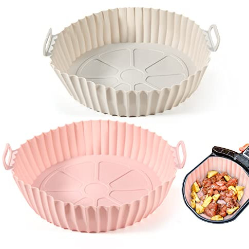 2 Pcs Silicone Teglia per Friggitrice Ad Aria, 20.5CM Teglie per Friggitrice Ad Aria, Reusable Teglia in Silicone per Friggitrice Ad Aria per Forno ad Aria, Forni Microonde