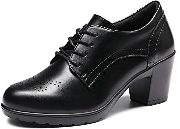 DREAM PAIRS Women's Oxford Heels Pointed Toe High Chunky Brogues Mary Jane Shoes,Size 6.5,Black-PU,SDOX2303W