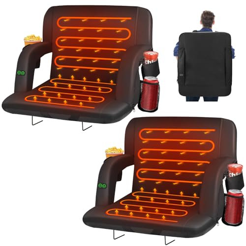 HOPERAN 25 2pcs Dual-Sided Heated Stadium Seats for Bleachers with Back Support, 3 Levels Heating Stadium Seating for Bleachers Seat with Backrest, 5 Pockets Portable Stadium Chair for Outdoor