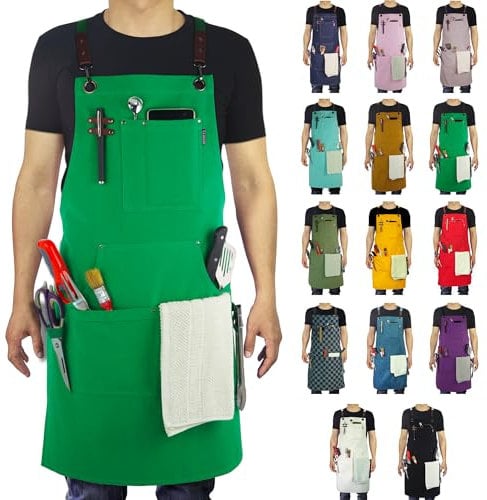 Stenffy Küchenschürze, Arbeitsschürze, Leinwand, mehrere Taschen, Gartenarbeit, Malerei, Grillen, Tischler, Größen M bis XXL