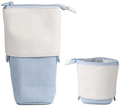 JANREAY 2-in-1 niedlich Federmäppchen Teleskopisch Mäppchen, Pop-Up Bleistifthalter, Ständer-up Einziehbar Stifteköcher Schminke Tasche für Studenten, Büro Frauen, Mädchen Jungen (Hellblau)