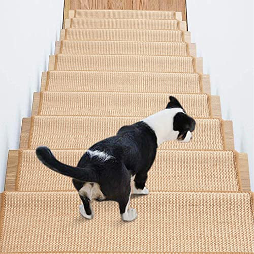 Treppenstufen Antirutschmatte Natur Sisal Selbstklebend, Teppich Antirutschunterlage Matten Modern für HartholzböDen Innen, Läufer Rutschfest für Kinder ältere und Hunde ( Color : Beige , Size : 15pcs