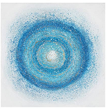 Ölbilder Auf Leinwand Handgemalt, Blaue Textur, Kreis, Goldfolie, Verzierung, Minimalistisch, Modernes Abstraktes Kunstwerk, Rahmenlose Hand-Ölgemälde Auf Leinwand, Wandkunst Für Wohnzimmer, Sc