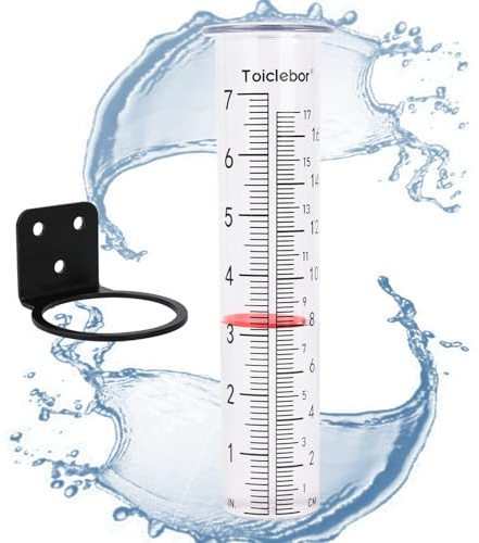 Toiclebor Ersatz Regenmesser Röhre aus Kunststoff mit einfachem Standfuß, 17 cm Fassungsvermögen, frostsicher, große Skala mit rotem Schwimmer, transparent,Modell RM-SS1-098