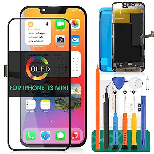 SRJTEK OLED-Bildschirm für iPhone 13 Mini, LCD-Display, Touchscreen A2628, Digitizer-Montage-Reparatur-Set, Schwarz, 6.1 Zoll