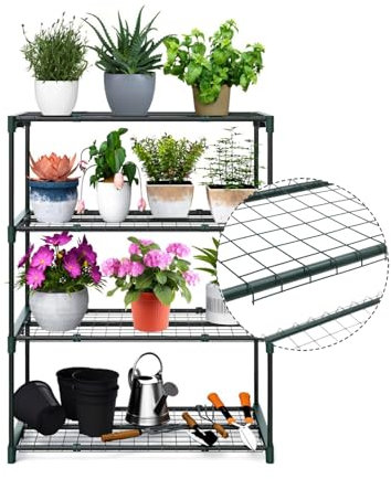 Greenhouse Shelf Iron Steel 4 Tier Shelving Plant Display Shelf Garden Racks for Flower Pots Trays Ultimate Shelving Unit Indoor Outdoor Staging Shelving Rack for Potted Plants Herbs Gardening Tools