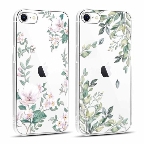 Yoedge 2 Stück Durchsichtig HandyHülle für Apple iPhone 8/7 / SE 2022 / SE 2020 Hülle Blumen 4,7, Transparent Handy Hülle für iPhone SE 3 Case 3D Muster Aesthetic Mädchen Frauen Schutzhülle Cover