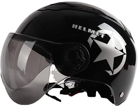 AOOPOO Aperto Casco Portatile Jet Scodella ECE Omologato Retrò Motociclo Aperto Faccia Donna Uomo Scooter, Adult Cruiser Chopper Mezzo Casco 54-60CM (Nero lucido), Taglia unica