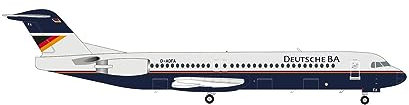 herpa Modellflugzeug Deutsche BA Fokker 100 – D-ADFA, Miniatur im Maßstab 1:200, Sammlerstück, Modell ohne Standfuß, Metall