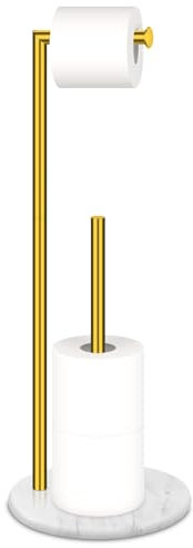 Bathroom Toilet Paper Holder Stand, Modern Natural Marble Base Free Standing Toilet Tissue Roll Dispenser Storage 4 Reserve Rolls (Gold)