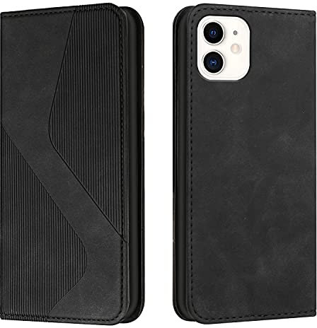 NEXCURIO Custodia a Libro Cover Portafoglio per Apple iPhone 13 Mini Book Flip Case in Pelle con Tasca Porta Carte Supporto Antiurto - Nero
