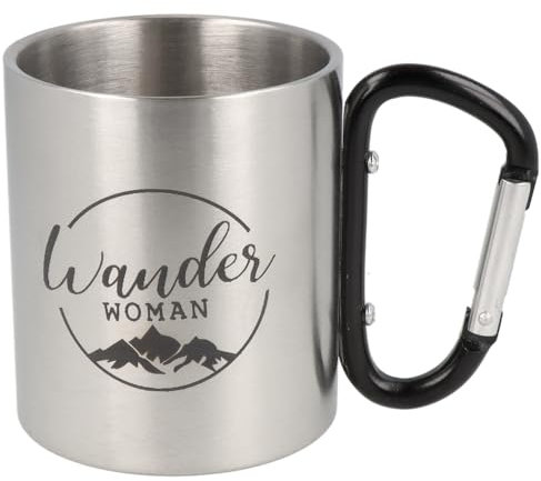 Spruchreif Produktbild Doppelwandige Edelstahltasse mit Karabinerhaken und Gravur „Wander Woman“ – Geschenk für Wanderer & Outdoor-Fans | 300 ml