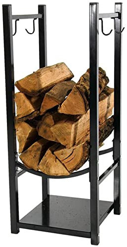 Support de Stockage de Bois de Chauffage pour terrasse/Porche, Grand Support de Bois de Chauffage Noir pour intérieur et extérieur, Accessoires de poêle à Bois en Fer forgé, avec Support pou